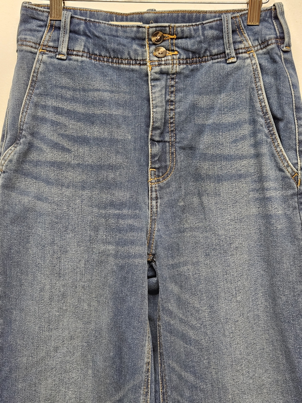 Pilcro Wide-Leg Flare Jeans in Medium Blue Denim - Picture 8 of 12